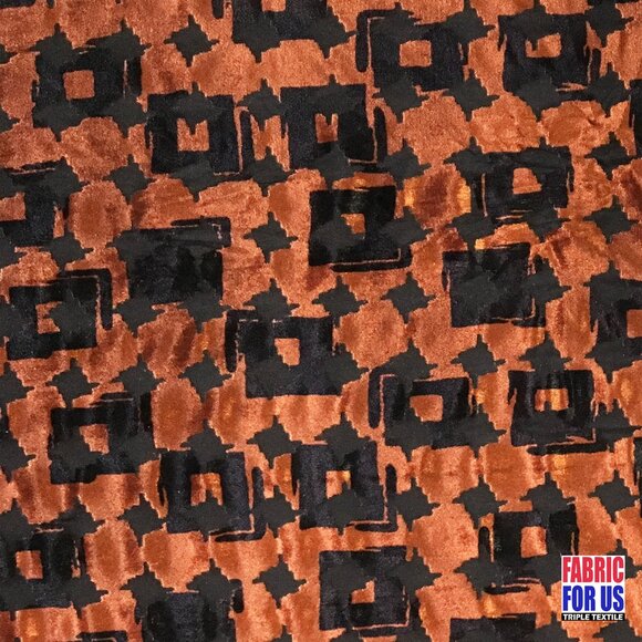 Brush Squares Design See Thru Burnout Velvet Stretch Fabric Rust/Sage L-667 Q/R - Picture 2 of 10